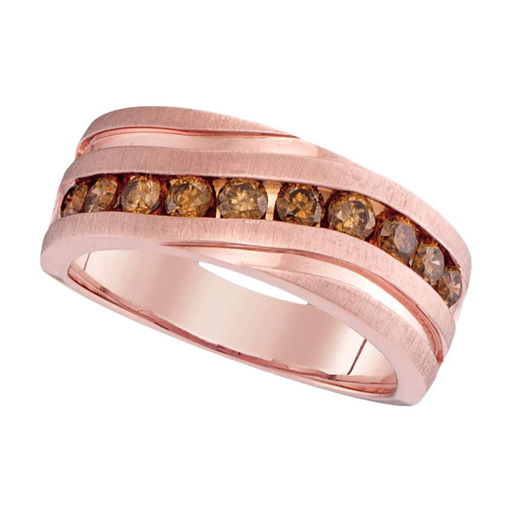 10k Rose Gold Mens Round Diamond Wedding Single Row Grooved Band Ring 1.00 Cttw - $1,499.00