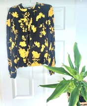 Ladies Blouse Warehouse Size 10 Floral Black And Yellow Cotton - £12.60 GBP