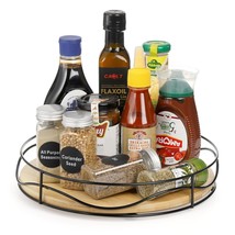 11&quot; Bamboo Lazy Susan Turntable Kitchen Spice Rack, Non-Skid Rotating Condiments - £16.23 GBP