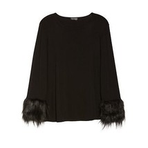 NWT Womens Plus Size 3X Vince Camuto Black Faux Fur Cuff Long Sleeve Top - £24.66 GBP