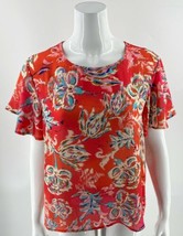 W5 Top Size Large Coral Pink Blue Floral Printed Flutter Sleeve Blouse Womens - £18.66 GBP