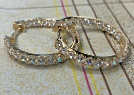 14K White Or Yellow Gold Inside Out Round Brilliant Huggie Hoop Earrings 5.00ctw - $334.40