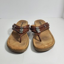 Minnetonka Silverbay Women&#39;s Sandals Brown Silver Thong Sz 9 - $17.78