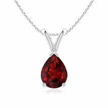 V-Bale Pear-Shaped Garnet Solitaire Pendant in Silver (Grade- AAAA, Size- 8x6MM) - £127.87 GBP
