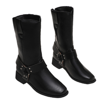 Hot New Retro Mid-Calf Boots Women Shoes Autumn Winter Fashion Pu Leather Slip o - £40.54 GBP