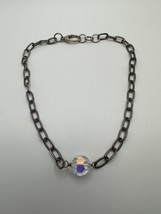 Vintage Ornate Sterling Silver Etched Chain Crystal Necklace 16&quot; x 7mm - £37.98 GBP
