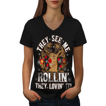 They See Rollin Christmas Shirt  Women V-Neck T-shirt - £9.75 GBP