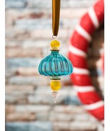 Multi color Christmas Ornaments Blue and Yellow Ribbed glass - $39.66 CAD