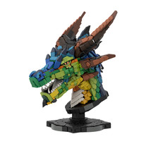 BuildMoc Colorful Dragon Head Model with Display Stand 2551 Pieces - £148.06 GBP