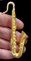 Saxophone Gold-Tone Brooch Pin Signed Kenneth J Lane - 3 1/8 Inches Long - £23.50 GBP