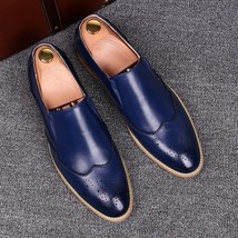 NEW Men Handmade Blue Color Shoes, Men&#39;s Leather Wing Tip Slip On Loafer Formal  - £113.88 GBP
