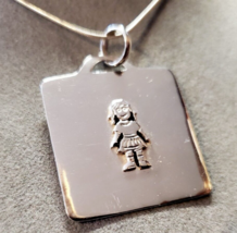 All Solid 925 STERLING SILVER Handmade Girl Child Plaque Pendant 18&quot; Nec... - £25.03 GBP