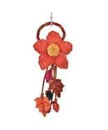 Vibrant Floral Tassel Orange Leather Bag Ornament or Keychain - £13.69 GBP