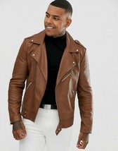 Mens Leather Jacket Black 100% Lambskin Moto Biker Size S M L XL XXL Custom Made - £133.14 GBP