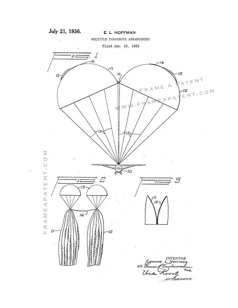 Multiple Parachute Arrangement Patent Print - White - $7.95 - $40.95