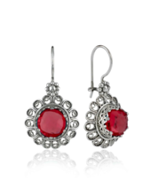 Filigree Art Flower Design Ruby Gemstone Women Silver Drop Earrings - £34.39 GBP