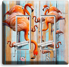 Tropical Pink Flamingo Worn Out Wood 2 Gfci Light Switch Wall Plates Room Decor - £9.65 GBP