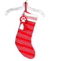 Christmas Stocking Puppy Dog Red White Cloth Knit - £10.37 GBP