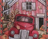 36&quot; X 44&quot; Panel Red Truck Pumpkin Shed Barn Autumn Cotton Fabric Panel D... - $10.95