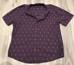 PRANA Men&#39;s XXL Short Sleeve Maroon Giraffe Embroidered 100% Organic Cotton - $23.99