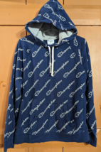 Champion Reverse Weave Hoodie Sweatshirt Mens XL All Over Print Out Navy - $24.18
