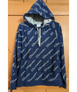 Champion Reverse Weave Hoodie Sweatshirt Mens XL All Over Print Out Navy - £18.99 GBP