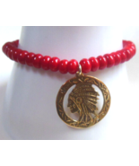 Carolyn Pollack Coral Stretch Bracelet W/925 CW Charm &amp; Indian Head Charm - $75.00
