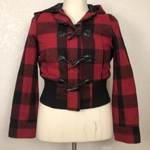 Levi’s Buffalo Plaid Wool Jacket Womens S Red Black Hooded Full Zip Levi... - $32.00