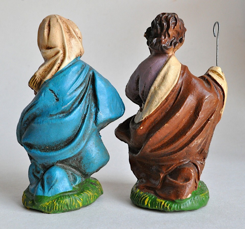Vintage 14 Piece Lighted Creche Italy Nativity Set Manger Scene Aged Chalkware Item image 4