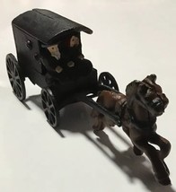 Vintage Cast Iron Metal Amish family Horse drawn carriage Buggy Wagon To... - $88.19