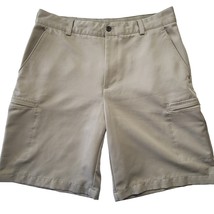 IZOD Golf Men Shorts Size 32 Tan Classic Khaki Flat Front Bermuda Lightweight - £13.39 GBP