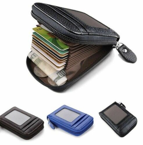Primary image for Men Wallet Credit Card Holder Genuine Leather RFID Blocking Zipper Pocket Thin