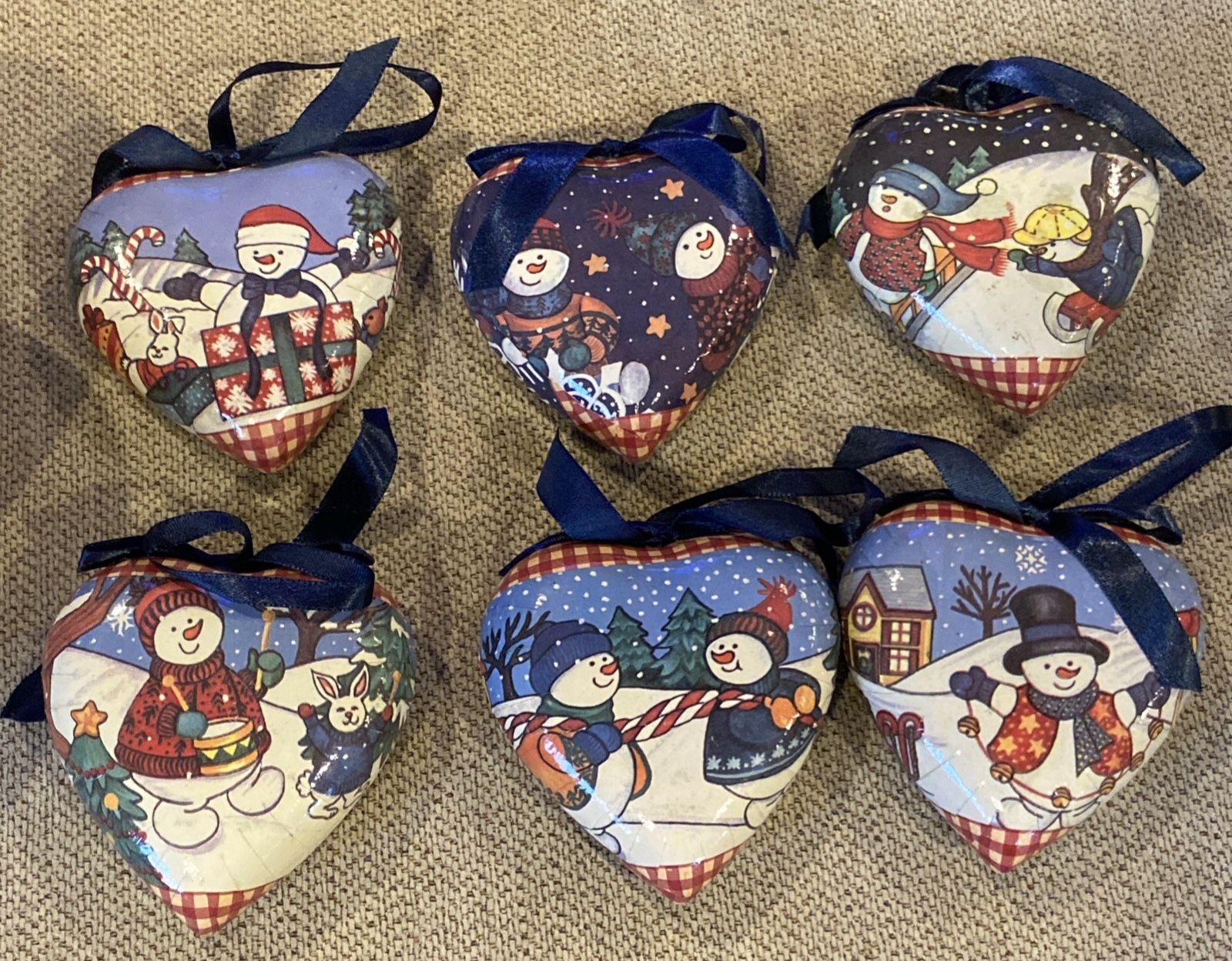 6 Frosty & Friends Snowman Heart Shaped Christmas Tree Ornaments Xmas with Box Item image 2