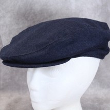 Lands End Hubertus Loden Hat Cap Newsboy Men Dark Blue Wool Snap Brim Large - $19.59