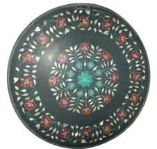 Marble Round Coffee Center Table Top Carnelian Inlay Floral Kitchen Decor H942 - £465.37 GBP+
