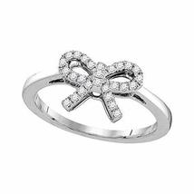 10kt White Gold Womens Round Diamond Ribbon Bow Knot Ring 1/6 Cttw - £270.52 GBP