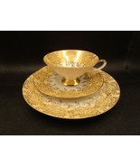 Eberthal Germany Golden Flowers Cup Saucer And Cake Plate 3 Pcs [95f] - $54.45