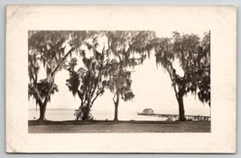 RPPC View of Lake Boathouse Pier Through Beautiful Moss Trees Postcard C41 - $9.95