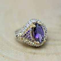 3Ct Pear Cut Blue Sapphire Amethyst Halo Simulated Ring 14K White Gold Plated - £94.95 GBP