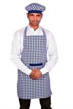 Cotton Check Kitchen Apron with Cap, 22-inch (Blue and White) best quality - £11.83 GBP