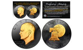 1976 BLACK RUTHENIUM Bicentennial Eisenhower Dollar w/ 24K GOLD features 2-Sided - £17.90 GBP