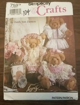 SIMPLICITY CRAFT PATTERN 7597 BEARS 18&quot; TO STUFF CLOTHES UNCUT VINTAGE 1991 - $7.08