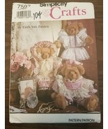SIMPLICITY CRAFT PATTERN 7597 BEARS 18&quot; TO STUFF CLOTHES UNCUT VINTAGE 1991 - £5.61 GBP