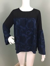 NWT Women&#39;s Michael Kors Bell Sleeve Blue/Black Print Blouse Top Sz S Small - £29.27 GBP