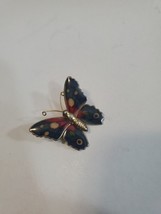 Vintage Navy Blue Red Yellow Enamel Butterfly Brooch Pin - £11.35 GBP