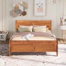 Queen Size Wood Platform Bed with Headboard and Wooden Slat Support (Oak) - £230.19 GBP