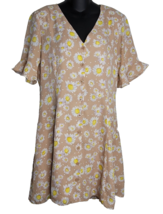 Lulus Womens Dress Medium Floral Daisy Print Button Tie Back Ruffle Sleeves - £23.58 GBP