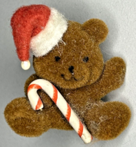 Vintage Flocked Santa Christmas Teddy Bear Pin Brooch 1.5&quot; PB94-A - £7.10 GBP