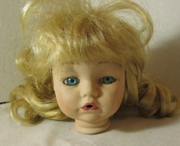 VINTAGE  PORCELAIN/CERAMIC HEAD PARTS 3  &quot; BLUE EYES/BLONDE  CURLY WIG D - $21.60