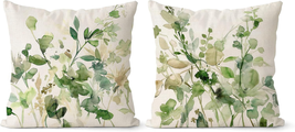 Sage Green Pillow Covers 18X18 Set of 2 Fall Farmhouse Linen Print Decorative Pi - £20.66 GBP